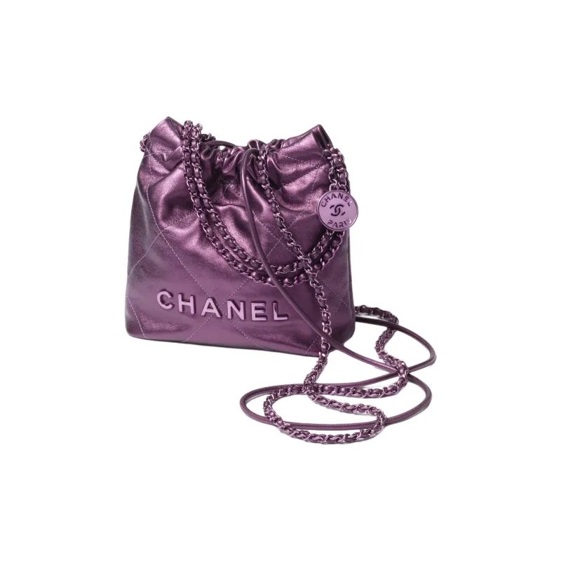 CHANEL 22Bag Lambskin Crossbody Bag, Shoulder Bag Mini Women's Dark Purple-1