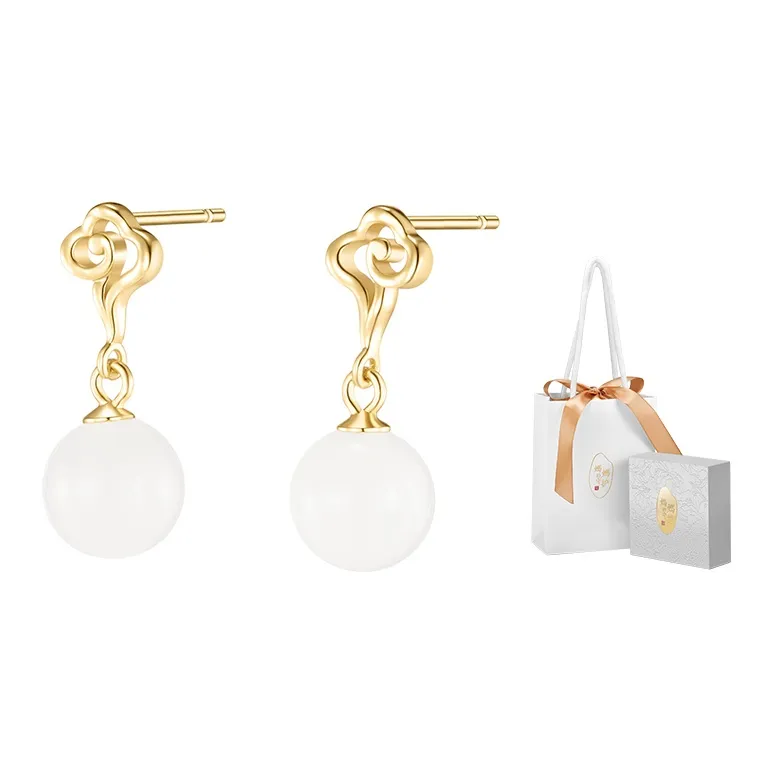 MAMADESHOUHU Hetian Jade Earrings White Jade Women's-2