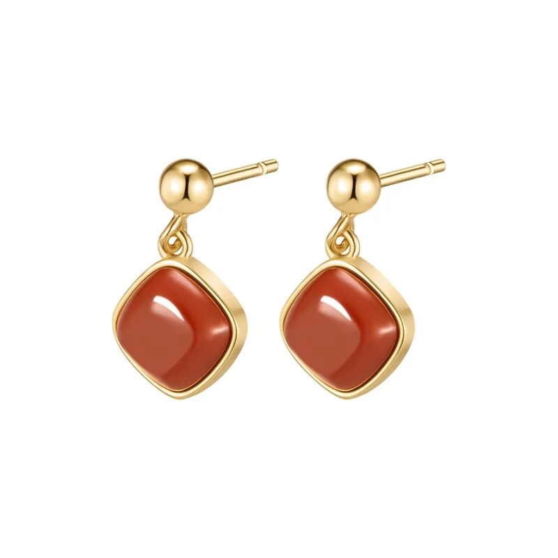 MAMADESHOUHU Agate Jade Stud Earrings Women's-0