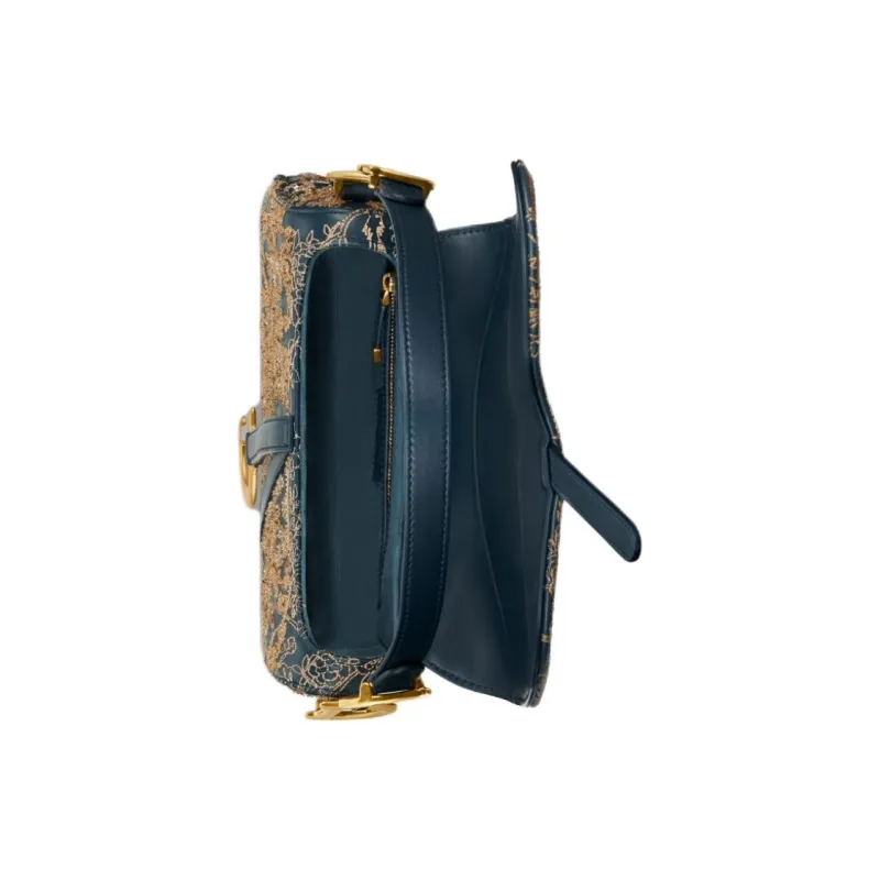 DIOR Saddle Calfskin Saddle Bag Portable Crossbody Bag Shoulder Bag Women's Navy-3