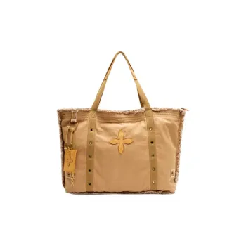 SMFK Cowhide Patchwork Canvas Bag Shoulder Bags Unisex Wheat