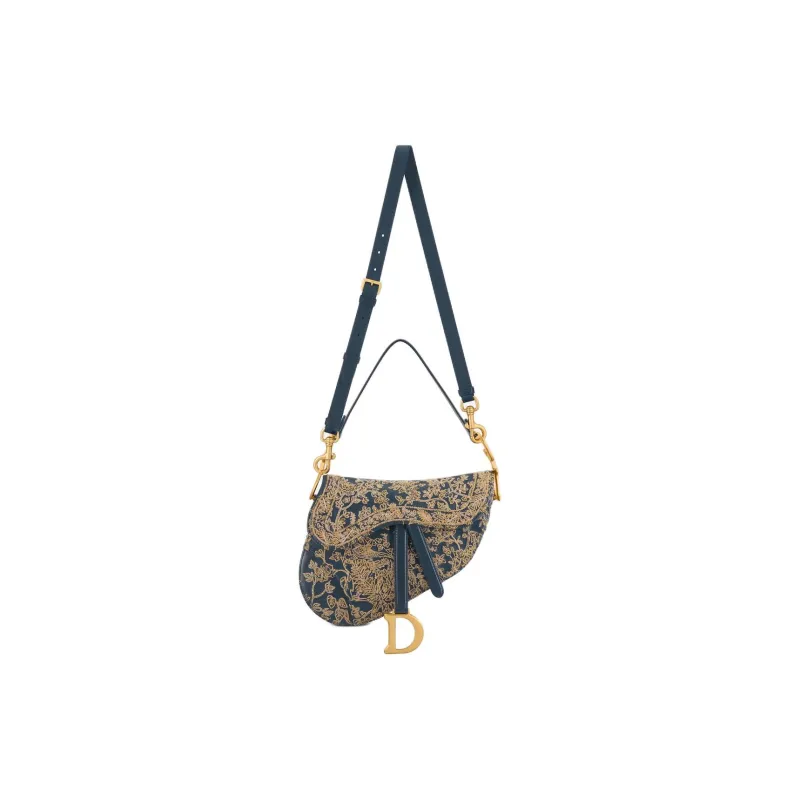 DIOR Saddle Calfskin Saddle Bag Portable Crossbody Bag Shoulder Bag Women's Navy-1