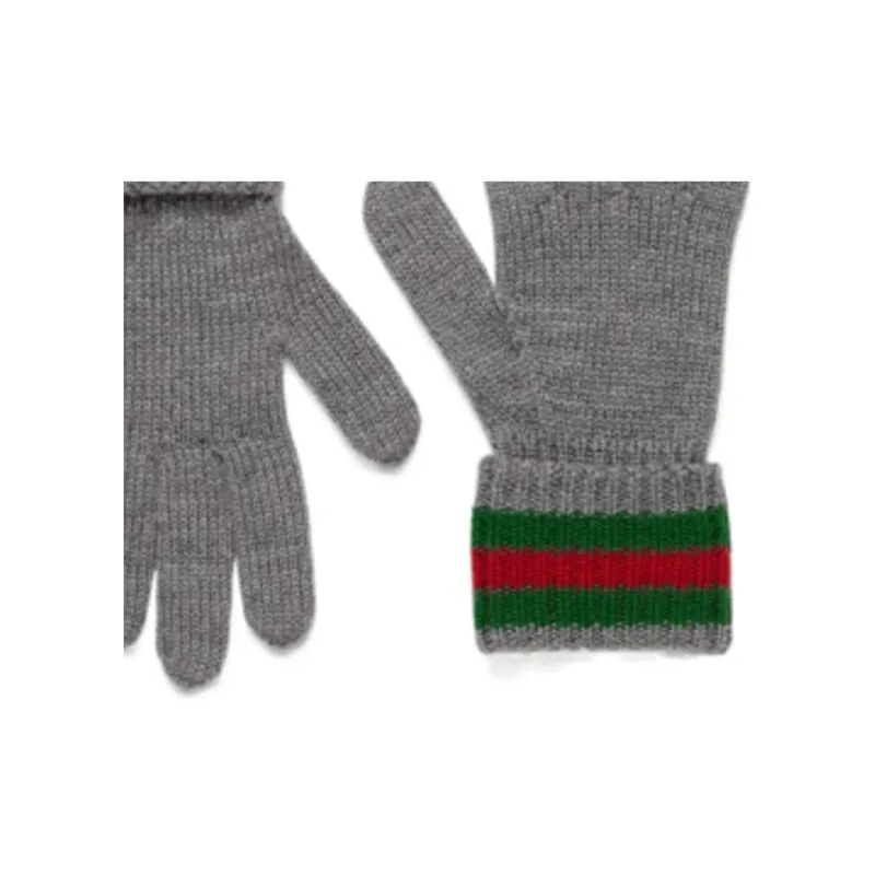 GUCCI Web Detailed Ribbed Knit Gloves-2