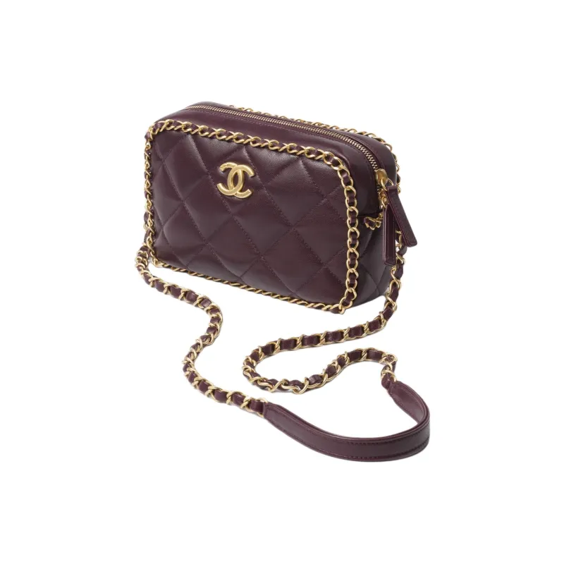 CHANEL Lambskin Crossbody Bag, Shoulder Bag Trumpets Women's Bordeaux Red-1