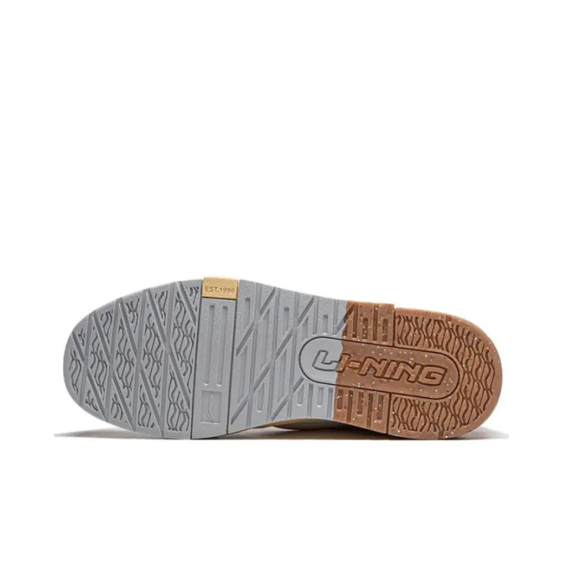 LiNing 001 BTC Slip Resistant Cushioning Wear Resistant Support Low Top Skateboard Shoes Men's Beige Gray Red-4