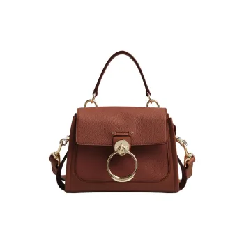 Chloe Tess Grained Calfskin Brightened Surface Calfskin Shoulder Bag Crossbody Bag Handbag Mini Women's Brown