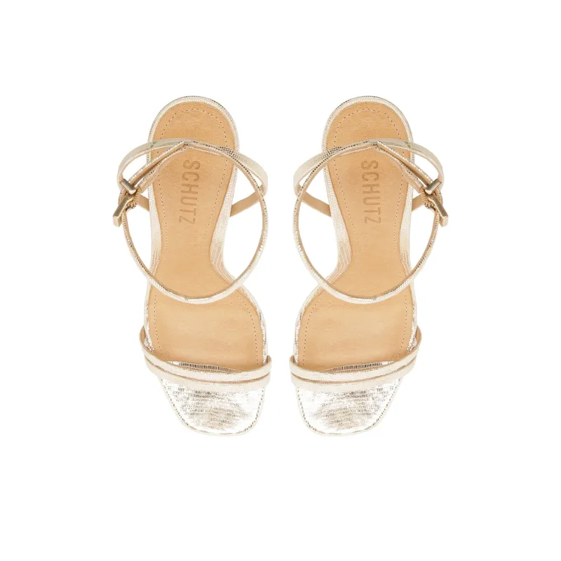 Schutz Altina One Strap Sandals 11cm Women's Gold-3