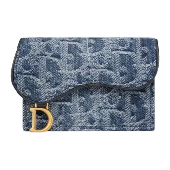 DIOR SaddleOBLIQUE Canvas With Denim Card Holder Women's Blue