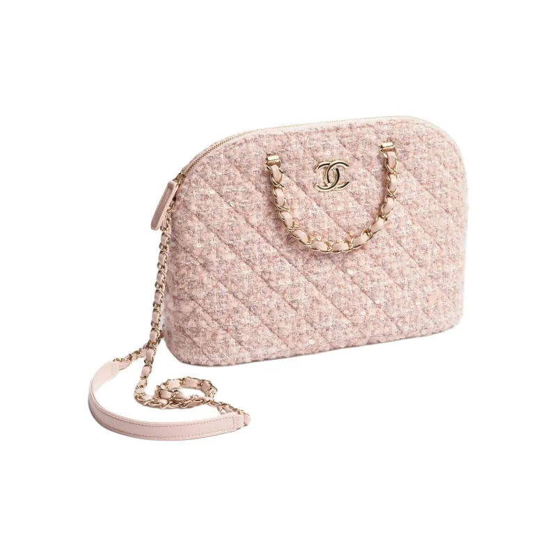 CHANEL Cotton Woolen Dome Bag, Shoulder Bag, Crossbody Bag, Handbag Trumpets Women's Light Pink & Beige & Ivory-1