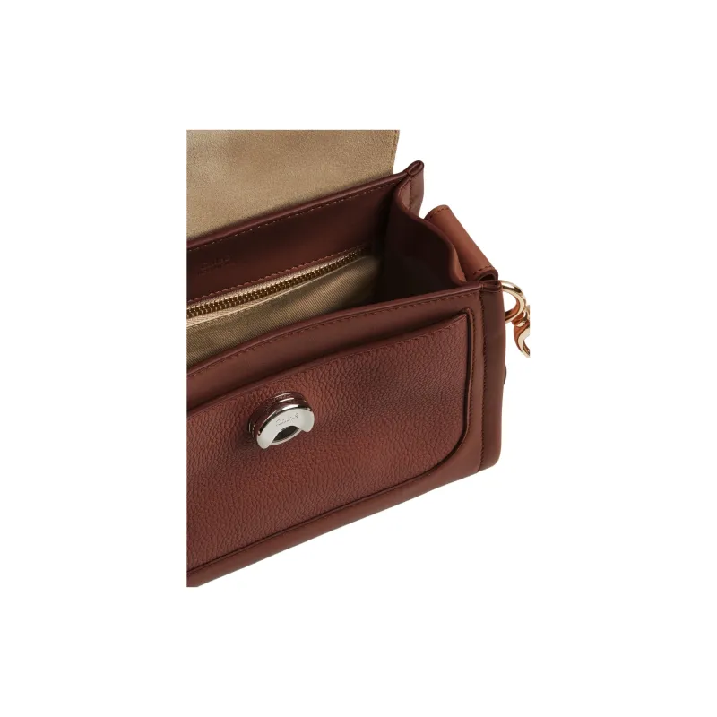 Chloe Tess Grained Calfskin Brightened Surface Calfskin Shoulder Bag Crossbody Bag Handbag Mini Women's Brown-4