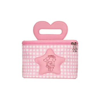 VANWALK CareBears Collaboration Polyester Handbag Toiletry Bag Makeup Bag Medium Size Women's Stars Blue Plaid