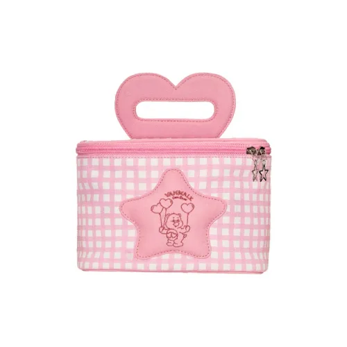 VANWALK CareBears Collaboration Polyester Handbag Toiletry Bag Makeup Bag Medium Size Women's Stars Blue Plaid