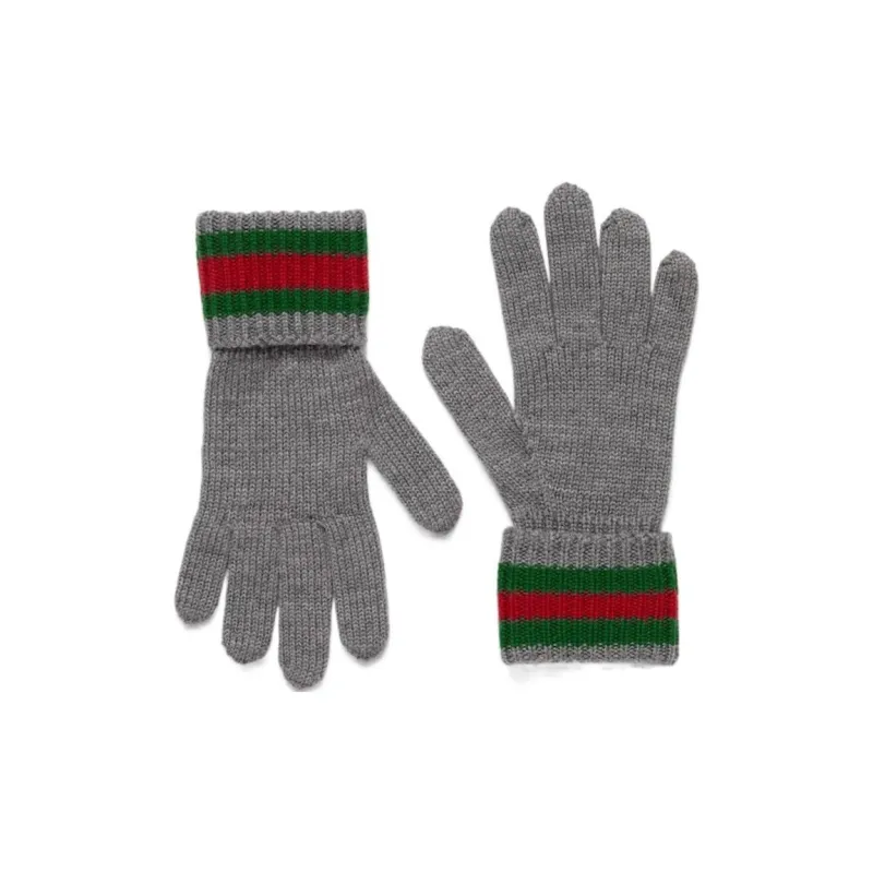 GUCCI Web Detailed Ribbed Knit Gloves-1