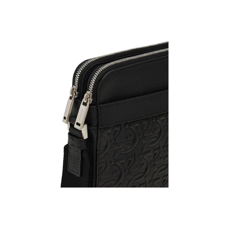 FERRAGAMO Hammered Texture Calfskin Crossbody Bag, Shoulder Bag Men's Black-5