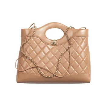 CHANEL Bright Lambskin Shoulder Bag, Crossbody Bag, Handbag Women's Dark Beige