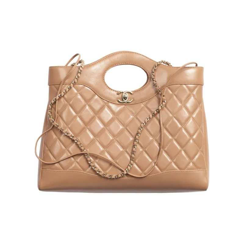 CHANEL Bright Lambskin Shoulder Bag, Crossbody Bag, Handbag Women's Dark Beige-0
