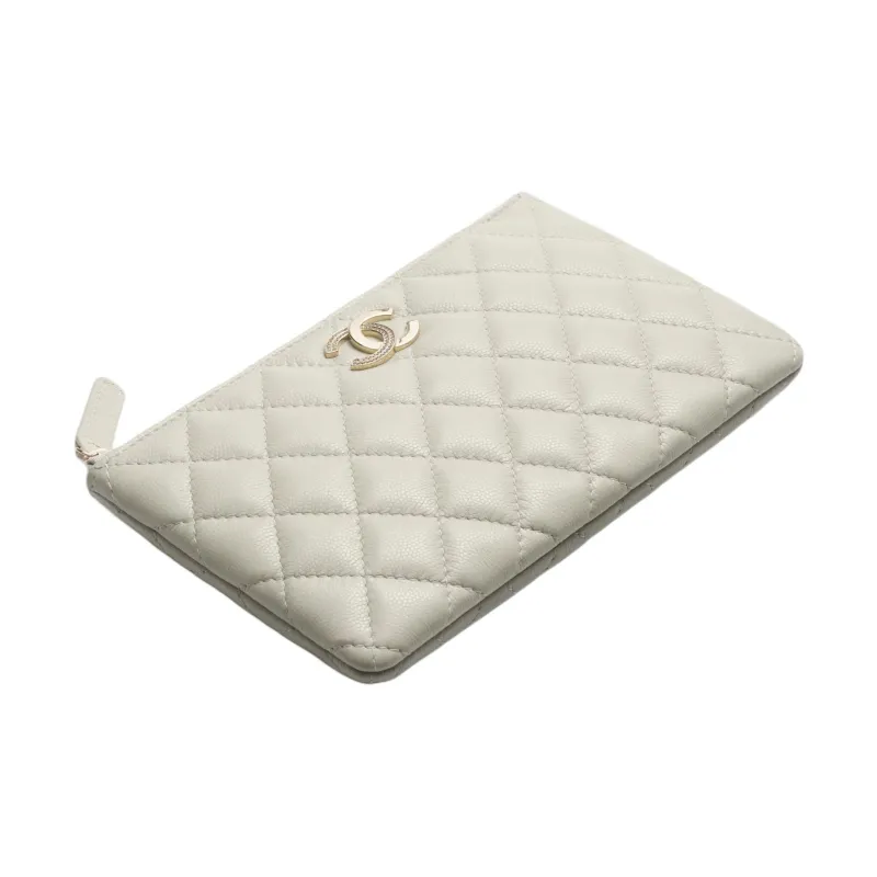CHANEL Embossed Calfskin Clutch Trumpets Women's Light Gray-1