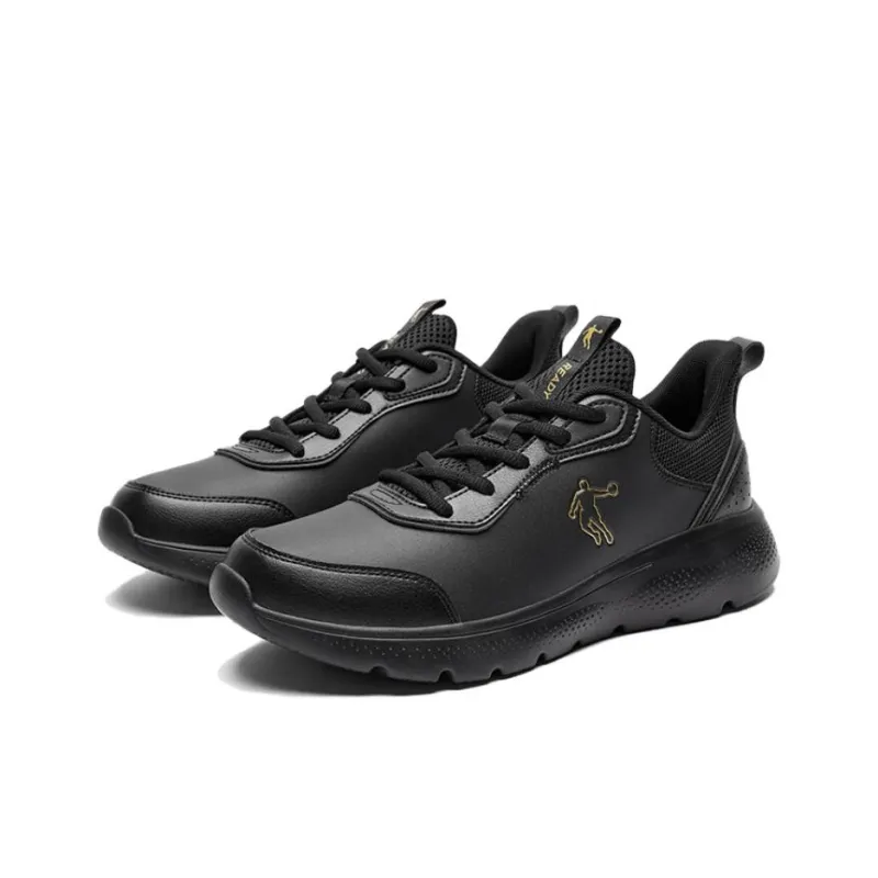 QIAODAN Cushioned Slip Resistant Water Resistant Lightweight Low Top Running Shoes Men's Black Gold-3