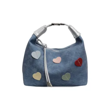 BAODIDAISHU PU Handheld Bag Shoulder Bag Crossbody Bag Regular Women's Denim Blue/Dark Tea/Ecru