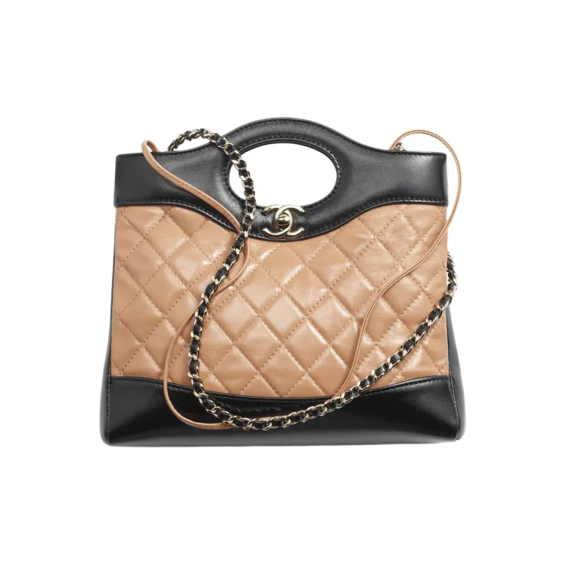 CHANEL Lambskin Shoulder Bag, Crossbody Bag, Handbag Mini Women's Deep Beige & Black-0