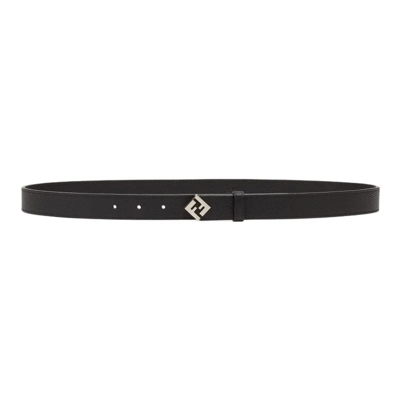 FENDI Solid Color Design Calfskin Leather Belts Men's Black 2.5cm-1