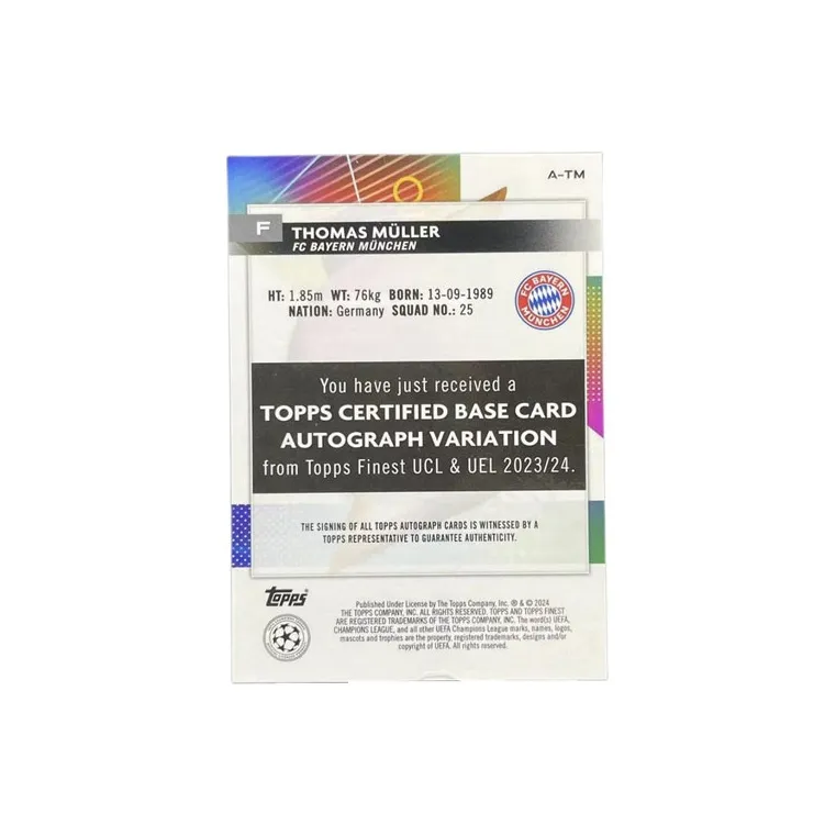 Topps 2023-24 Finest Thomas Muller Champions League Bayern Munich Black Thomas Müller 25 Edition Sports Cards 1 Pc-1
