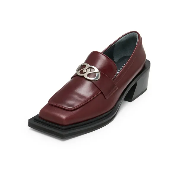 Lost In Echo Commute Block Heel Platform Height Increasing Leather Shoes Loafers Women's Black-12