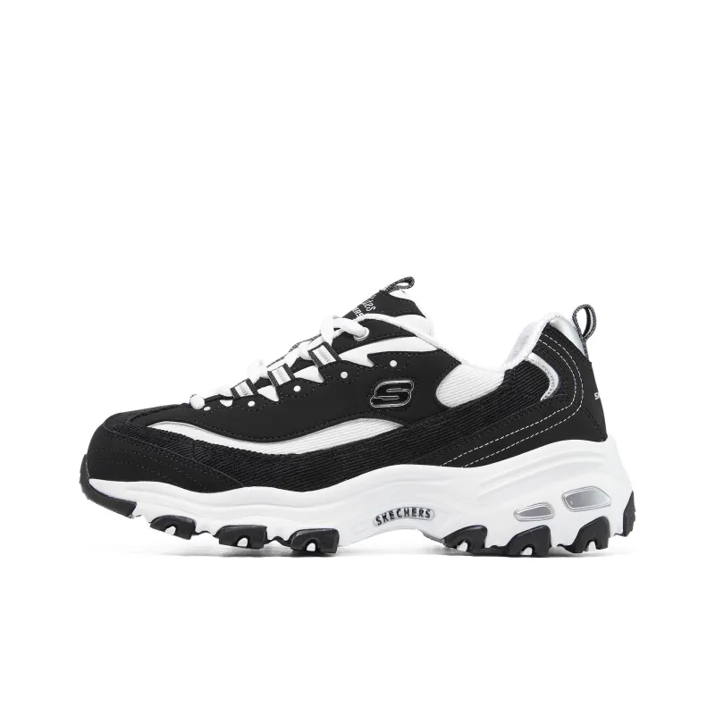 Skechers D'LITES 1.0 Anti Slip And Wear Resistant Warm Low Top Chunky Sneakers Women's Black White-0