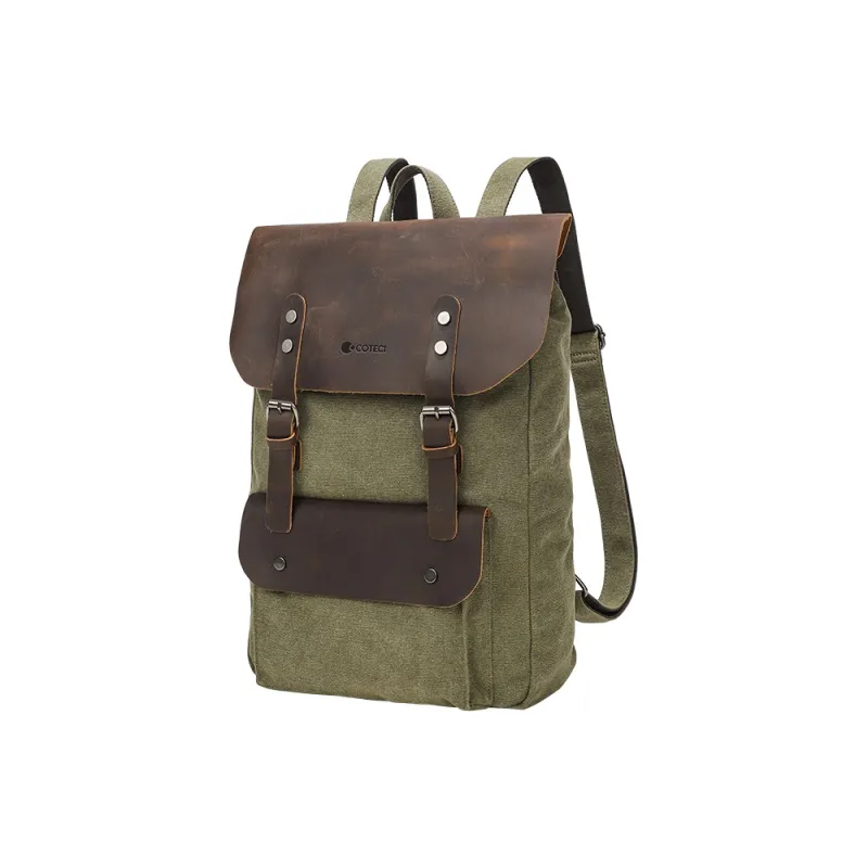 COTECi Washed Canvas, Metal Buckle, Top Grain Cow Leather Backpack Tubas Unisex Khaki/Green-1