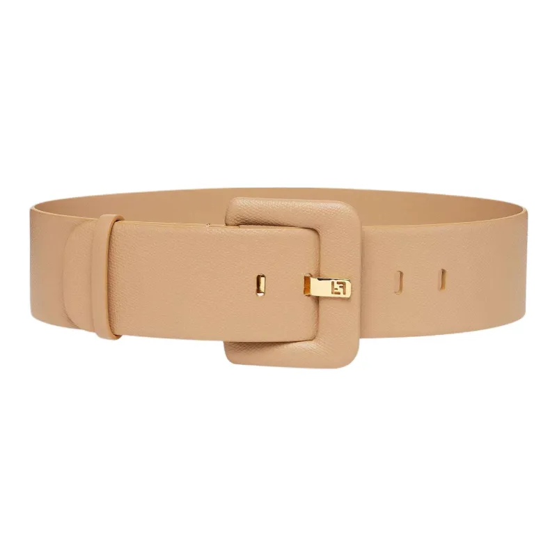 FENDI FF Logo Calfskin Leather Belts Women's Brown Width 6cm-1