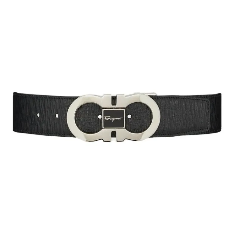 FERRAGAMO Brand Logo Leather Belts Men's Black-0