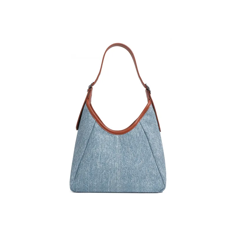 KKA Fabric With Denim Handbag, Shoulder Bag, Crossbody Bag Regular Women's Blue/Ecru/Khaki-4