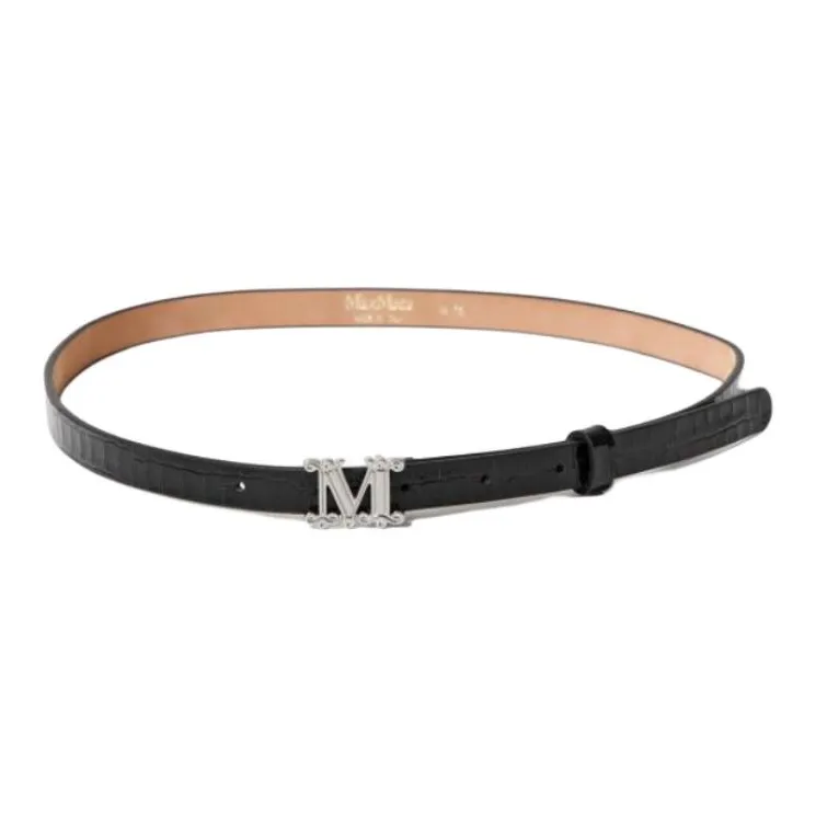 MaxMara Belt Logo Leather Leather Belts Women's Black Width: 1.5cm-1