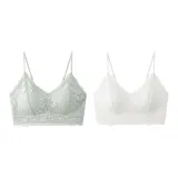 C Set-Lace Floral-White+Green (2 Pcs)