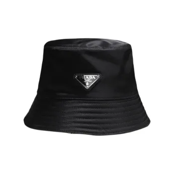 PRADA Nylon Enamel Metal Cotton Bucket Hats Women's Black