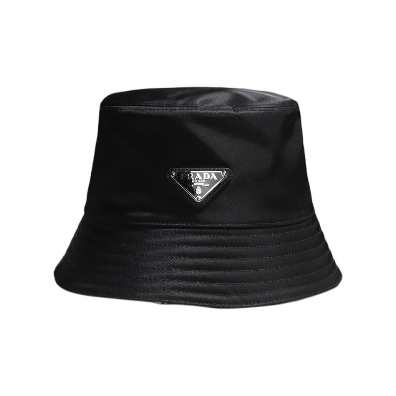PRADA Nylon Enamel Metal Cotton Bucket Hats Women's Black-0