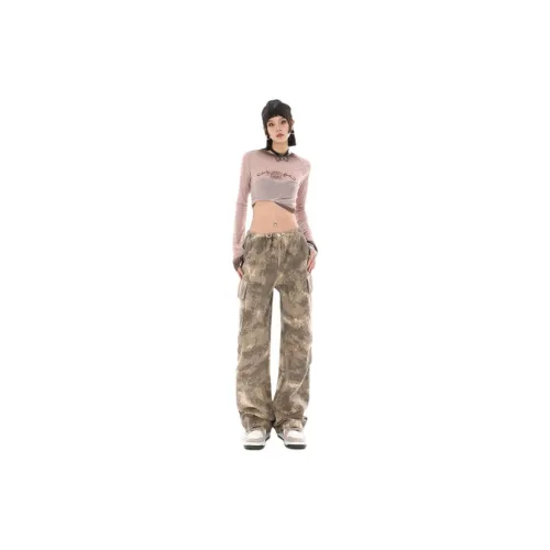 JASONWOOD Cargo Pants Women's Camouflage Yellow