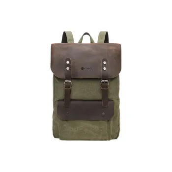 COTECi Washed Canvas, Metal Buckle, Top Grain Cow Leather Backpack Large Size Unisex Khaki/Green