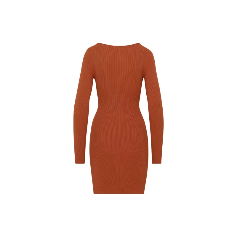 ARITZIA Wilfred Free Cut-Out Knit Longsleeve Mini Dress Long-Sleeved Dresses Women's Copper Red-1