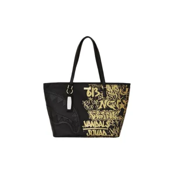 SPRAYGROUND Fabric With Artificial Leather Tote Bag Shopping Bag Handbag Shoulder Bag Men's Black & Gold