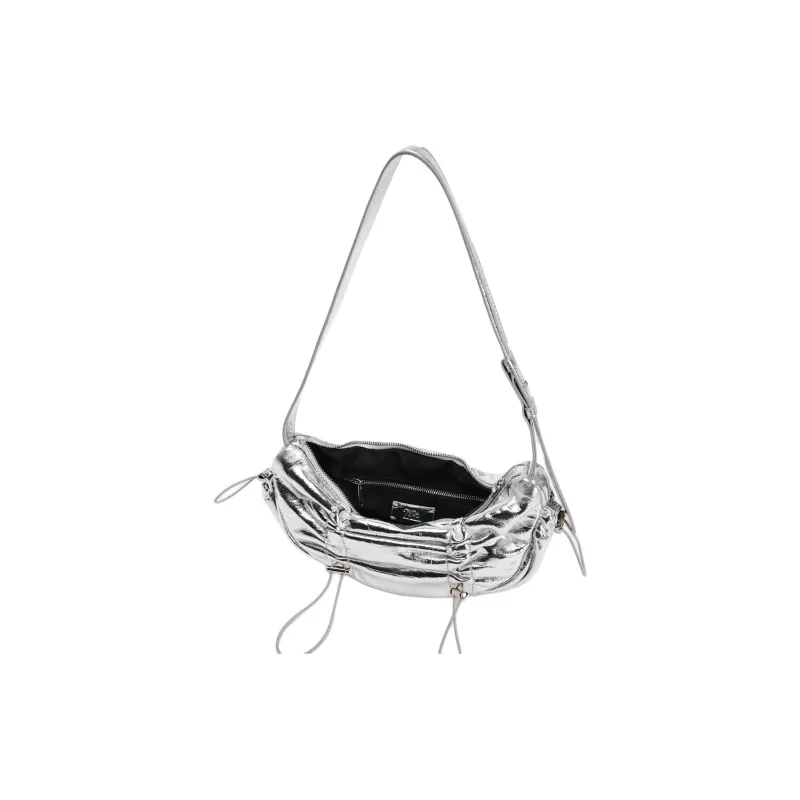 ZARA PU Handbag Shoulder Bag Mini Women's Silver-4