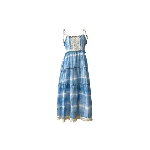 HUINIAN Slip Dresses Women's Tie-Dye Blue Long Skirts