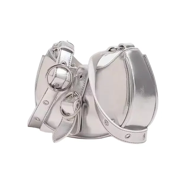 Carksky PU One Shoulder Shoulder Bag Women's Silver/Black-3