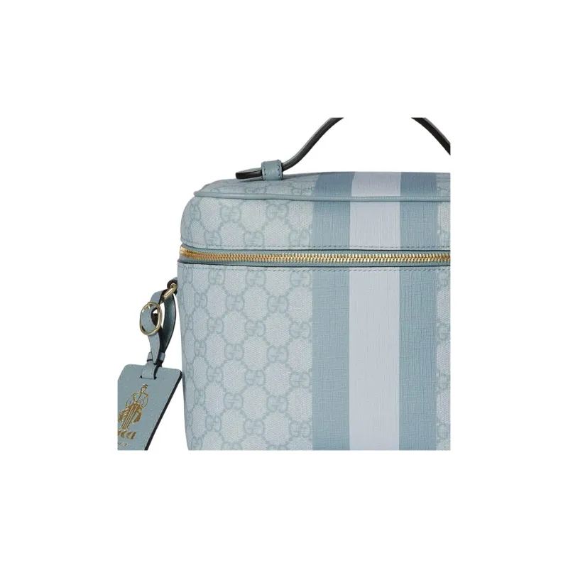 GUCCI Ophidia Canvas With Leather Binding Portable Travel Makeup Storage Bag Medium Size Women's Gray Blue-4