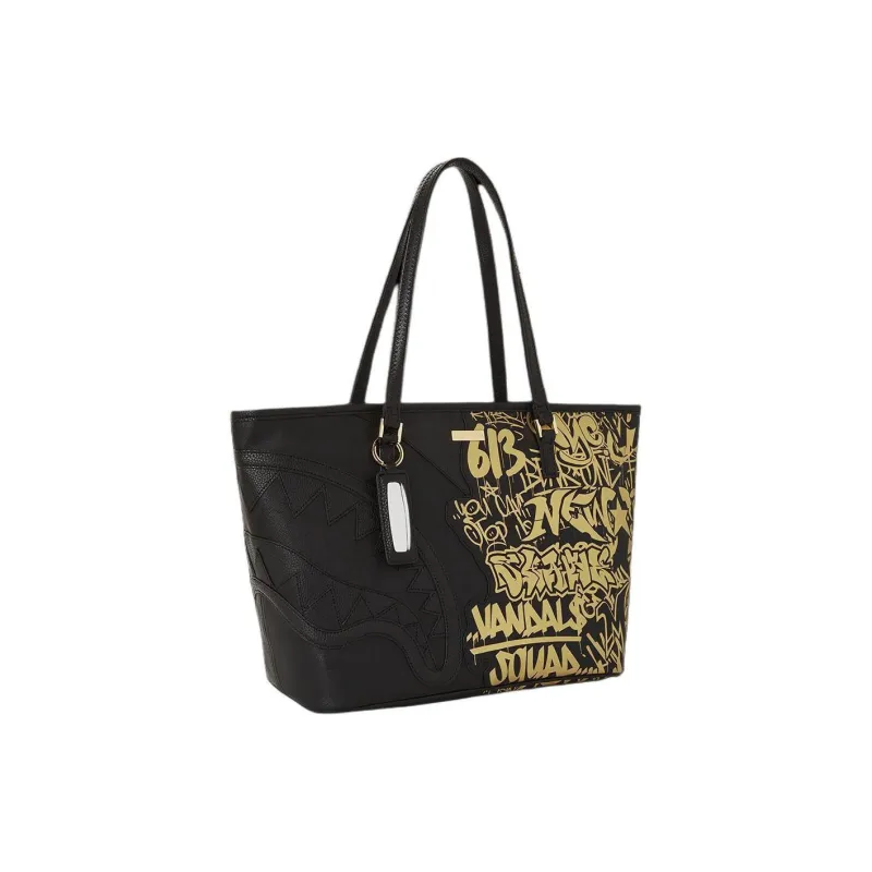 SPRAYGROUND Fabric With Artificial Leather Tote Bag Shopping Bag Handbag Shoulder Bag Men's Black & Gold-1