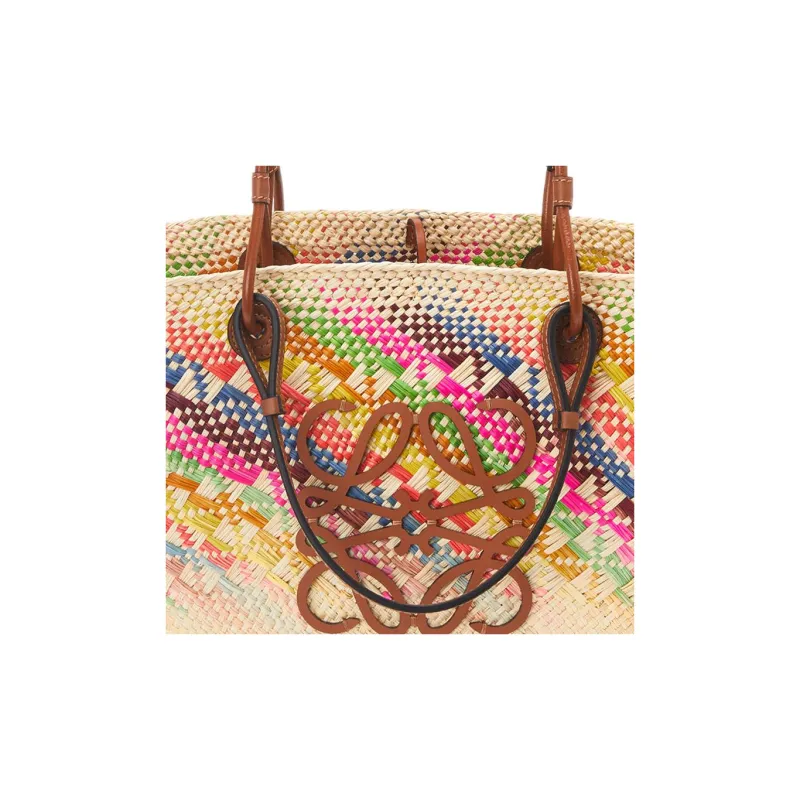LOEWE Palm Fiber With Calfskin Basket Bag, Tote Bag, Shopping Bag, Shoulder Bag, Handbag Women's Multicolor-3