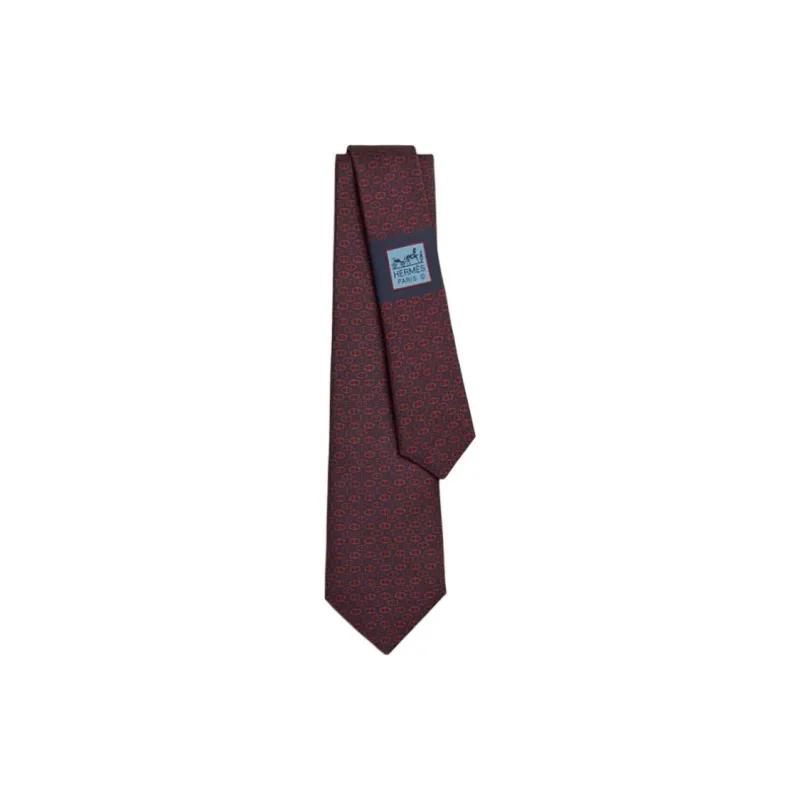 HERMES Silk Ties Men's Light Blue Brown/Red-0
