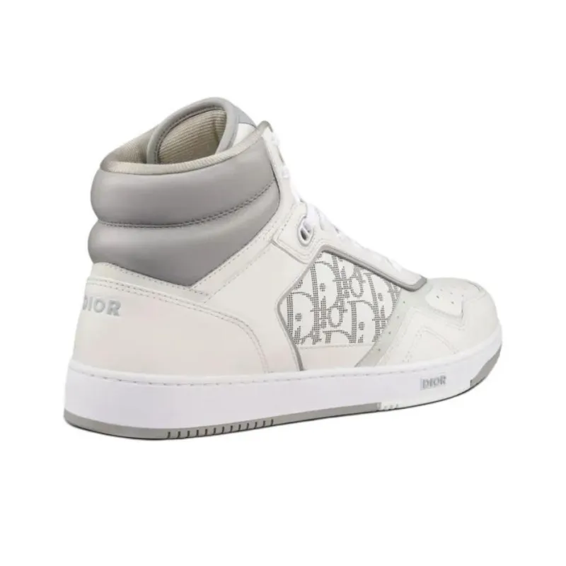 DIOR B27 High White And Gray Smooth Calfskin With White DIOR Oblique Galaxy Leather-3