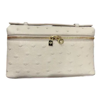 Loro Piana Ostrich Leather Crossbody One Shoulder Handbag Women's Ecru
