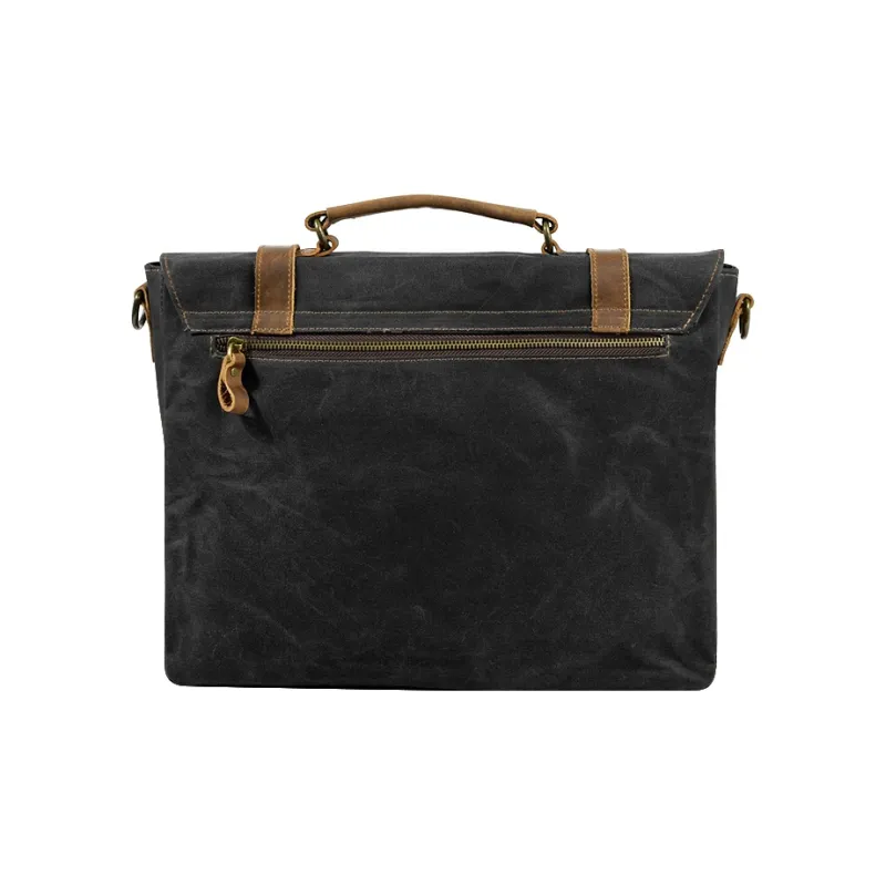 COTECi Top Grain Cow Leather With Canvas Shoulder Bag, Crossbody Bag, Handbag Regular Unisex Black/Brown-1